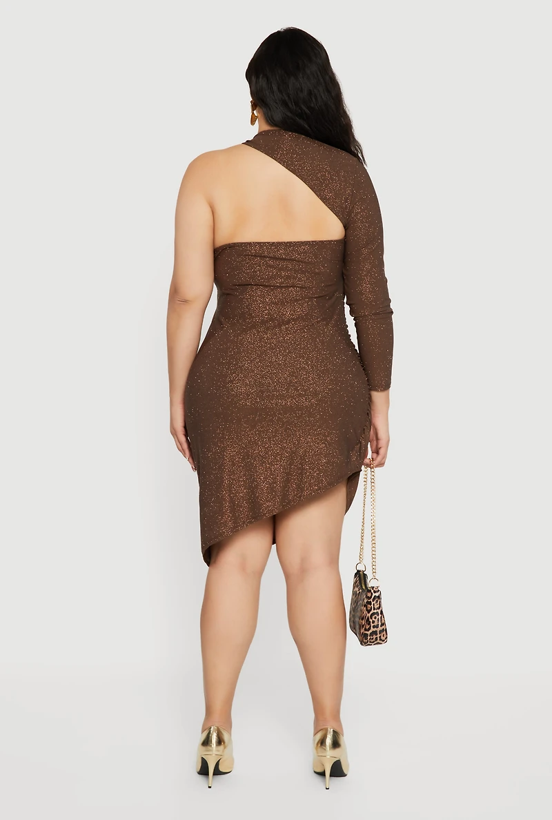 Plus Metallic Detail Glitter One Shoulder Dress