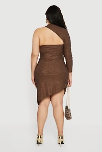 Plus Metallic Detail Glitter One Shoulder Dress