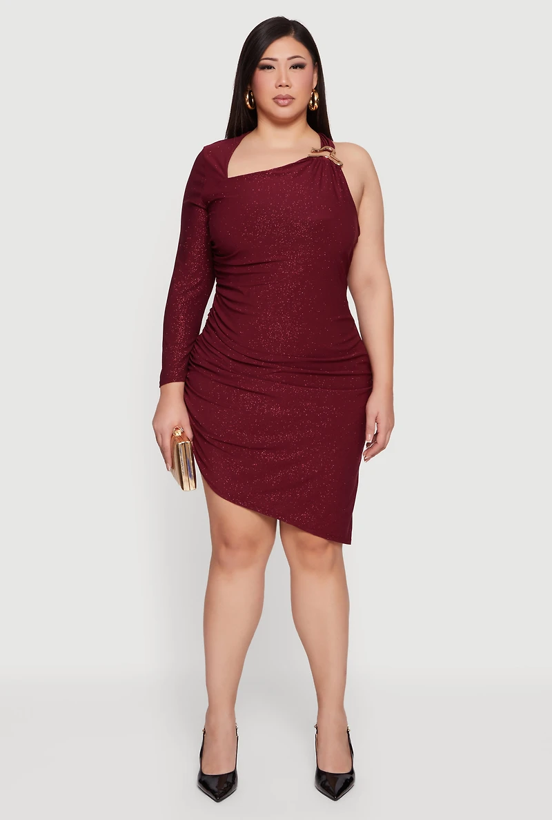 Plus Metallic Detail Glitter One Shoulder Dress
