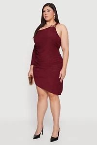 Plus Metallic Detail Glitter One Shoulder Dress