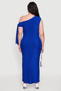 Plus One Shoulder Lurex Maxi Dress with Side Slit