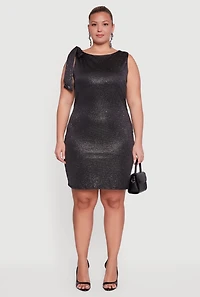 Womens Plus Size Glitter Tie Shoulder Mini Sheath Dress, Black, Size 3X