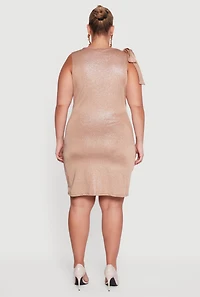 Womens Plus Size Glitter Tie Shoulder Mini Sheath Dress, Beige, Size 2X
