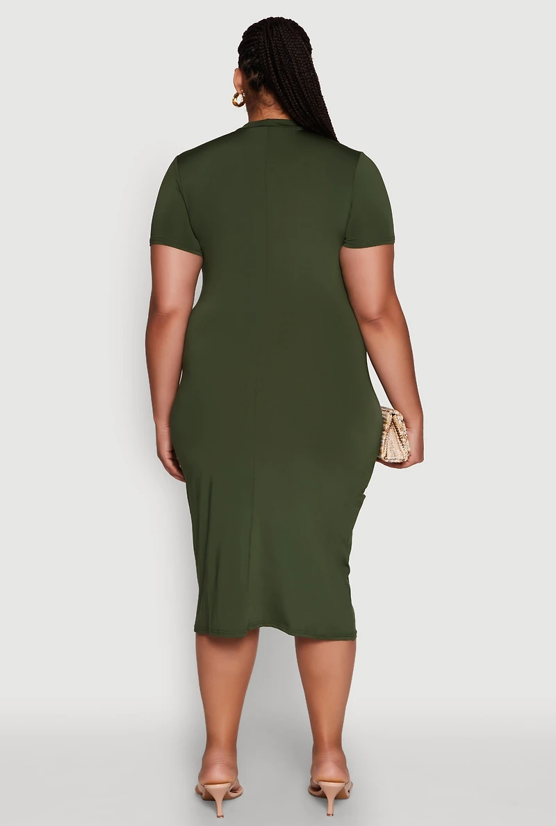 Womens Plus Daisy T Shirt Dress with Mock Neck and Short Sleeves,