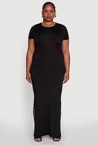 Plus Daisy Crew Neck Side Slit T-Shirt Dress