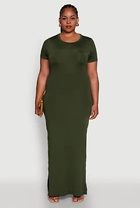Womens Plus Daisy Crew Neck Side Slit T-Shirt Dress, Green,
