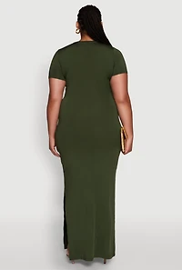 Womens Plus Daisy Crew Neck Side Slit T-Shirt Dress, Green,