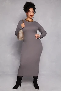 Womens Plus Daisy Long Sleeve Maxi Dress, Grey,