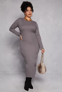 Womens Plus Daisy Long Sleeve Maxi Dress, Grey,