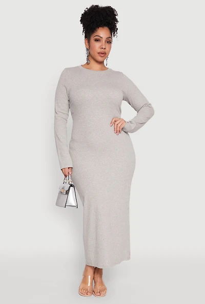 Womens Plus Daisy Long Sleeve Maxi Dress, Grey,