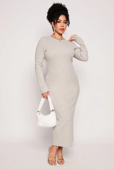 Womens Plus Size Daisy Long Sleeve Maxi Dress, Grey, Size 1X