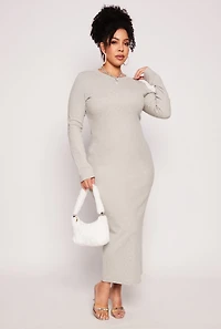 Womens Plus Size Daisy Long Sleeve Maxi Dress, Grey, Size 1X