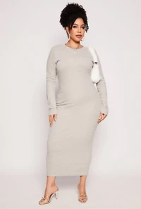 Womens Plus Size Daisy Long Sleeve Maxi Dress, Grey, Size 1X