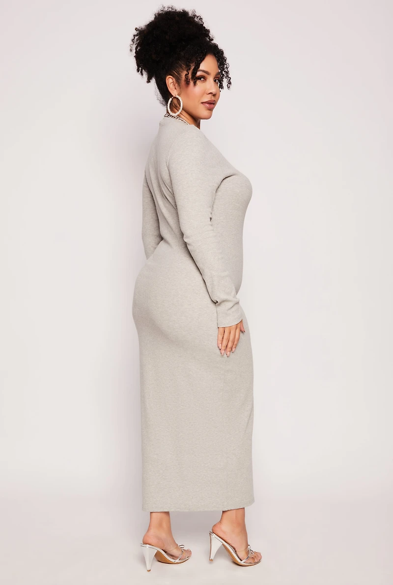 Womens Plus Size Daisy Long Sleeve Maxi Dress, Grey, Size 1X