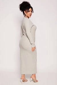 Womens Plus Size Daisy Long Sleeve Maxi Dress, Grey, Size 1X