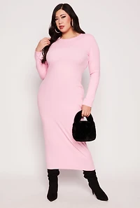 Womens Plus Daisy Long Sleeve Maxi Dress, Pink,