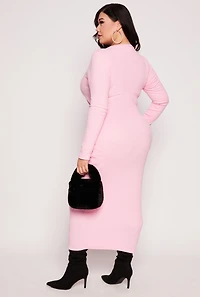 Womens Plus Daisy Long Sleeve Maxi Dress, Pink,