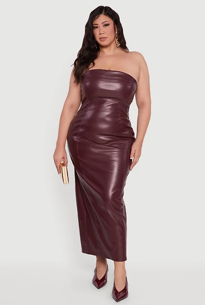 Plus Strapless Faux Leather Maxi Dress