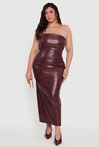 Plus Strapless Faux Leather Maxi Dress