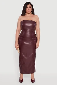 Plus Strapless Faux Leather Maxi Dress