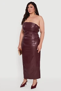 Plus Strapless Faux Leather Maxi Dress