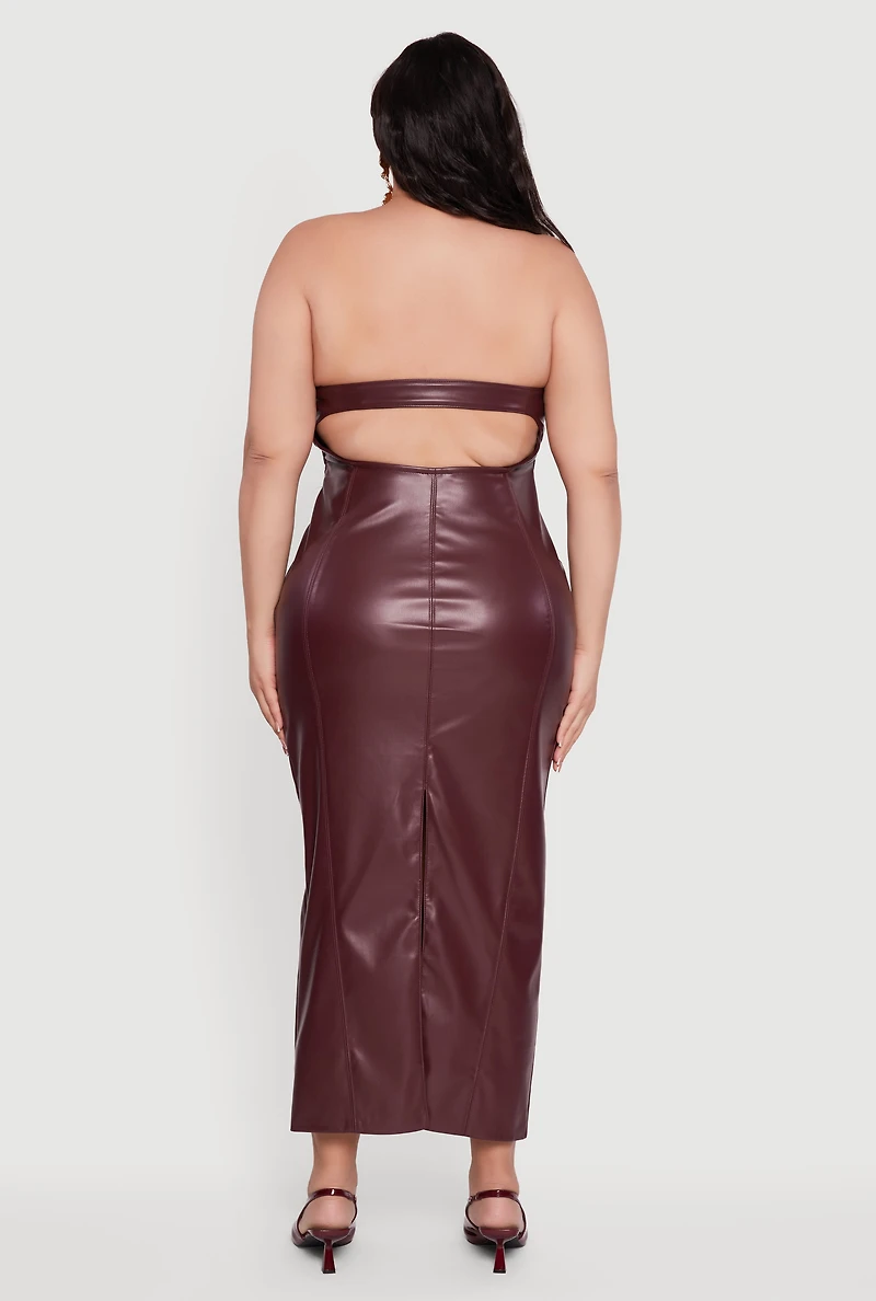 Plus Strapless Faux Leather Maxi Dress