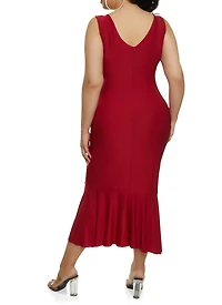 Plus Faux Pearl Detail Ruched Front Mermaid Hem Dress