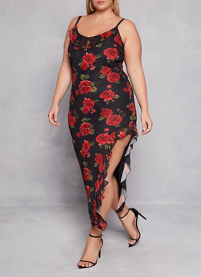 Plus Almost Famous Floral Print Asymmetrical Cami Dress