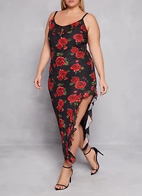 Plus Almost Famous Floral Print Asymmetrical Cami Dress