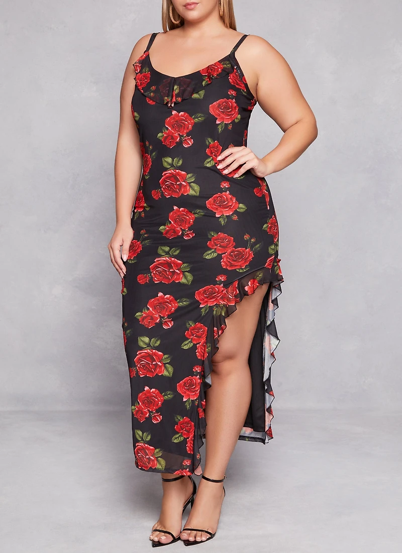 Plus Almost Famous Floral Print Asymmetrical Cami Dress