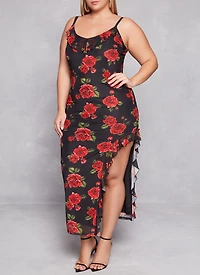 Plus Almost Famous Floral Print Asymmetrical Cami Dress