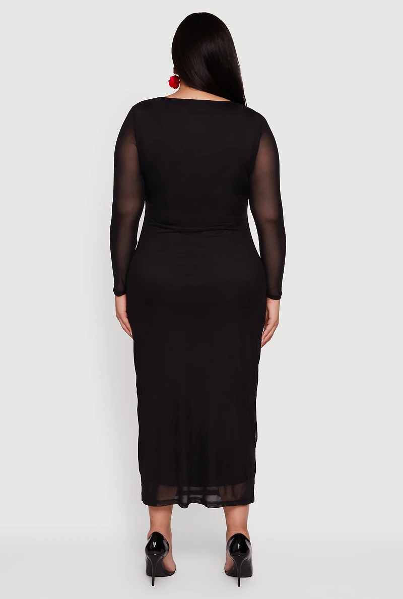 Womens Plus Almost Famous Mesh Rose Print Maxi Dress,