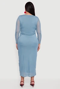 Womens Plus Size Almost Famous Mesh Rose Print Maxi Dress, Blue, Size 3X