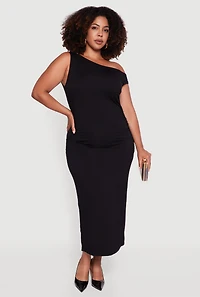 Plus Elegant Ruched One Shoulder Dress
