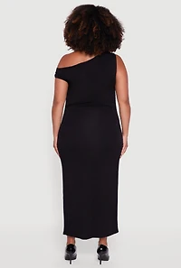 Womens Plus Size Elegant Ruched One Shoulder Dress, Black, Size 3X