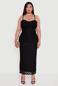 Womens Plus Size Floral Lace Draped Sweetheart Maxi Dress, Black, Size 1X