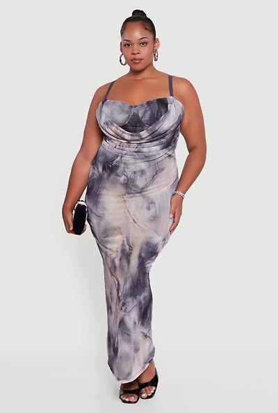 Womens Plus Size Mesh Padded Cup Sweetheart Bustier Dress, Grey, Size 2X