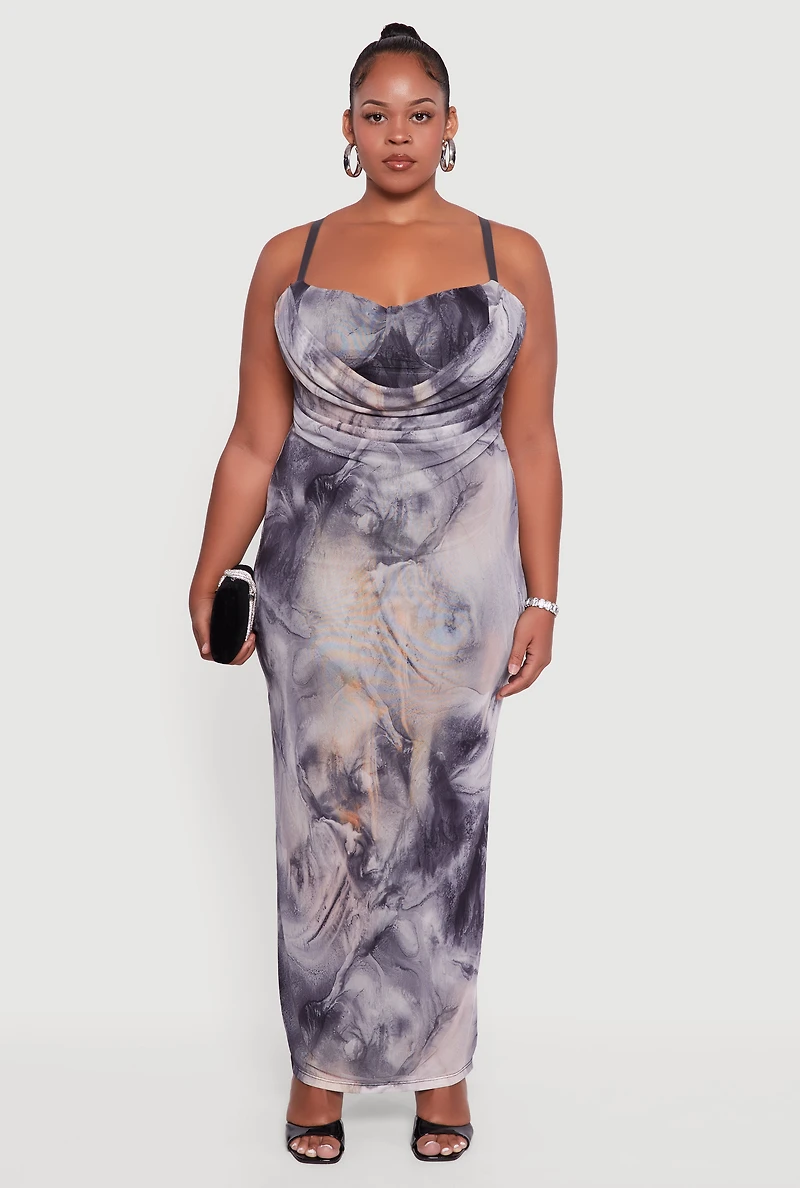 Womens Plus Size Mesh Padded Cup Sweetheart Bustier Dress, Grey, Size 2X