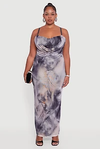 Womens Plus Size Mesh Padded Cup Sweetheart Bustier Dress, Grey, Size 2X