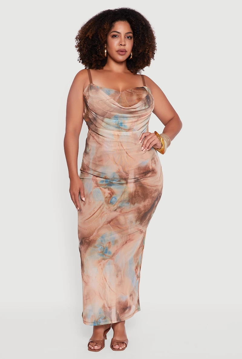 Womens Plus Size Mesh Padded Cup Sweetheart Bustier Dress, Brown, Size 3X