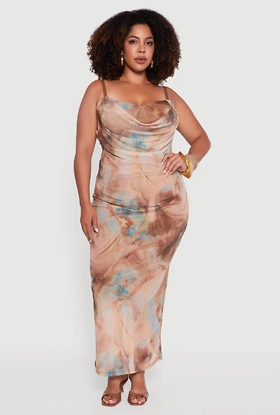 Womens Plus Size Mesh Padded Cup Sweetheart Bustier Dress, Brown, Size 3X