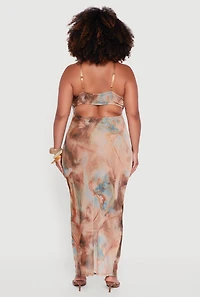 Womens Plus Size Mesh Padded Cup Sweetheart Bustier Dress, Brown, Size 3X