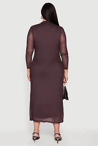 Plus Almost Famous Mock Neck Floral Mesh Overlay Dress