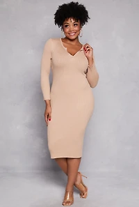 Womens Plus Size Almost Famous Faux Fur Trim Dress, Beige, Size 1X
