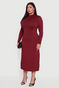 Womens Plus Size Mock Neck Open Tie Back Keyhole Dress, Burgundy, Size 2X