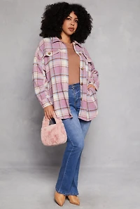 Plus Spoon Jeans Plaid Brushed Knit Shacket