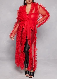 Plus Ruffled Tulle Tie Front Duster