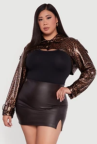 Plus Leather Look Leopard Print Bolero