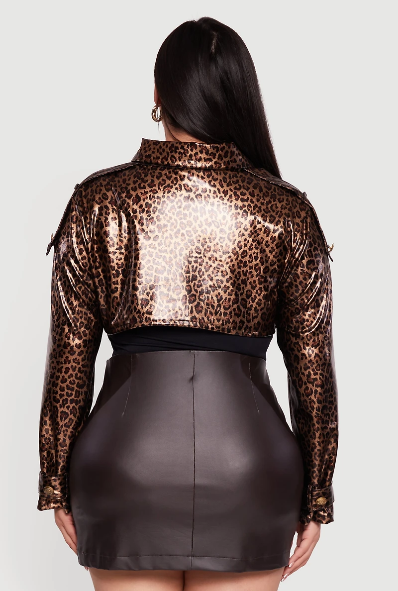 Plus Leather Look Leopard Print Bolero