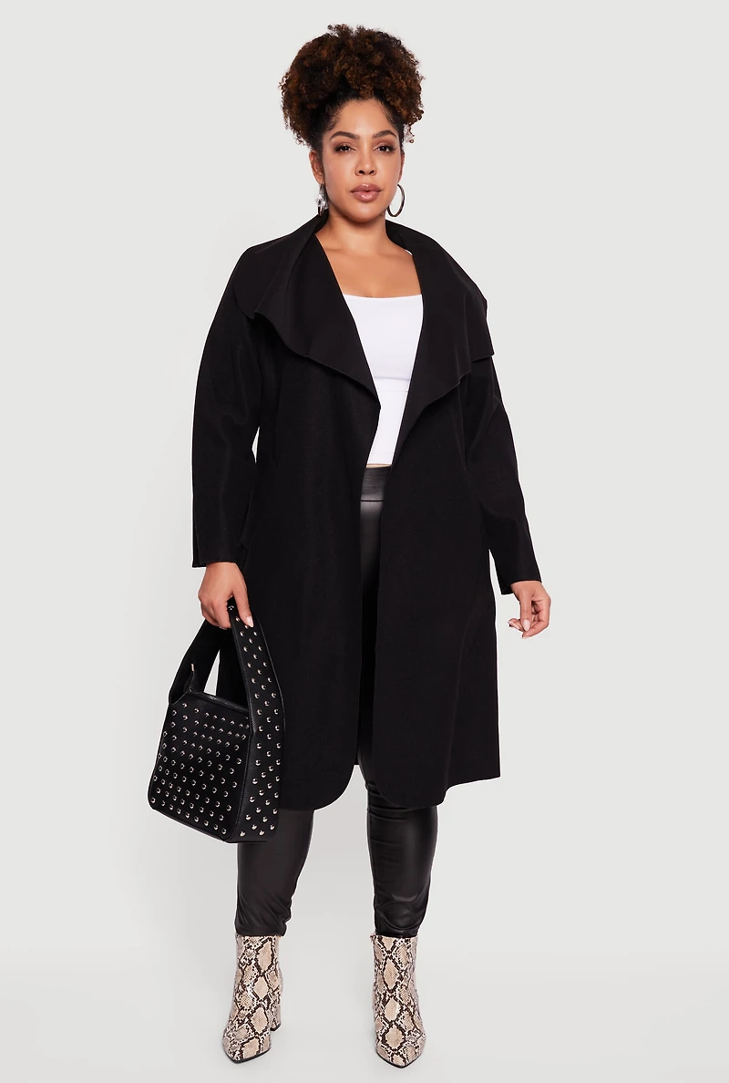 Plus Long Sleeve Tie Waist Belted Trench Coat